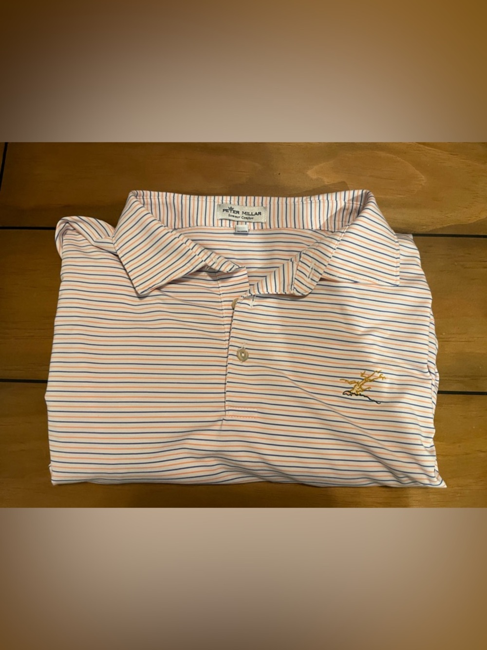 Peter Millar Striped Button-Up Shirt in Orange , Blue, White XL